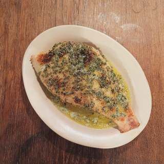 1/2 Roasted Turbot, Lemon Thyme butter.