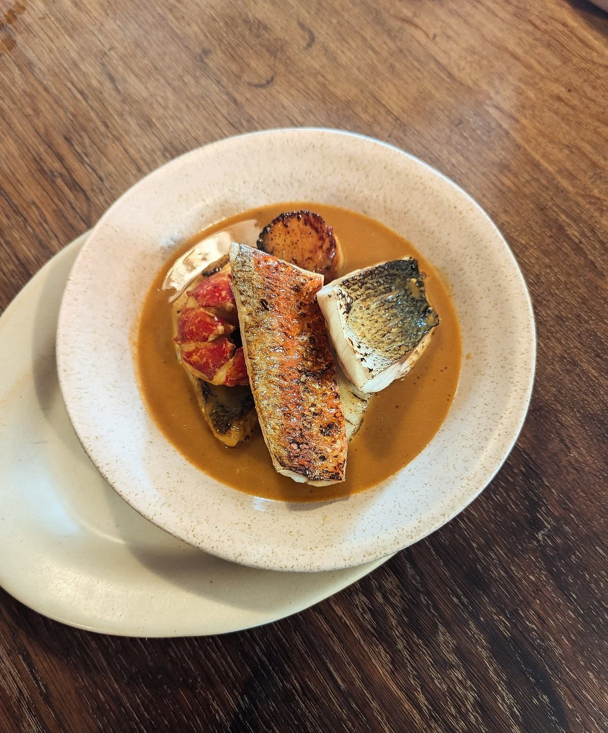 Fish Market Stew
Red Mullet, Turbot, Bass, Lobster, Scallop.
Bouillabaisse vibes maybe not as agricultural