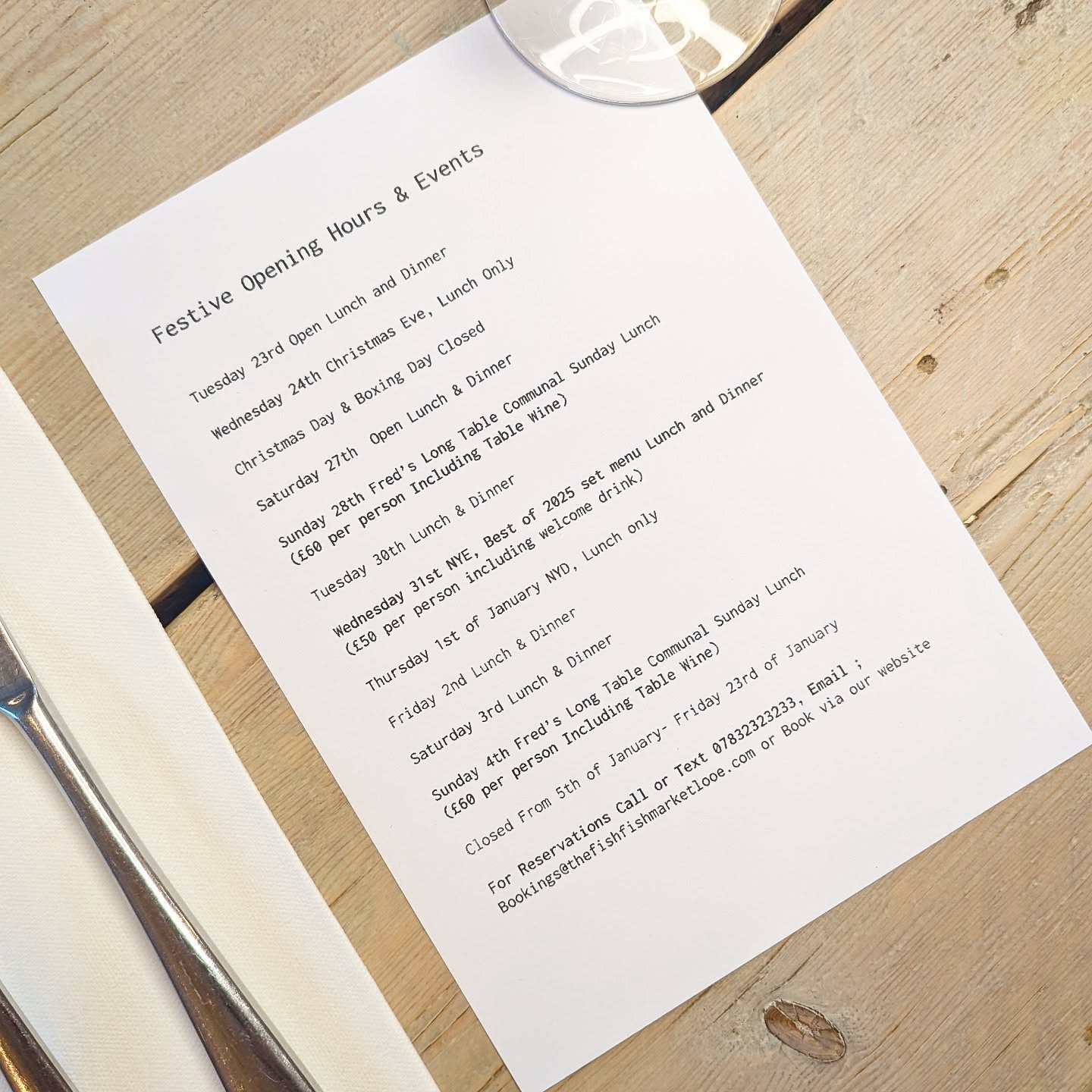 Our festive opening hours as well as by popular demand .......
2 x Sunday Long table roasts
More details of these to follow.
Get booking !!!!